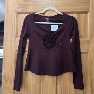 American Eagle Outfitters Deep Maroon Long Sleeve Top